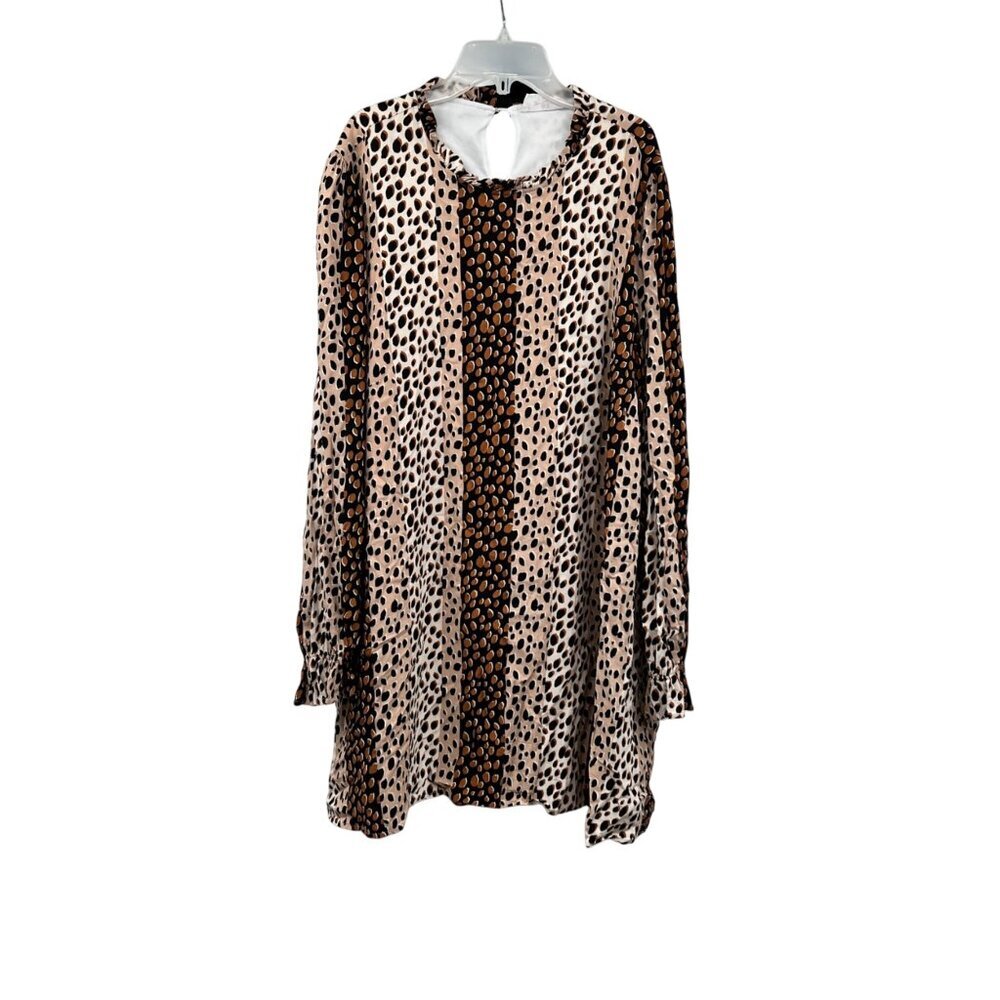 R2 Womens Multiocolor Print Shift Dress Long Sleeve Ruffle Neck Size 2XL